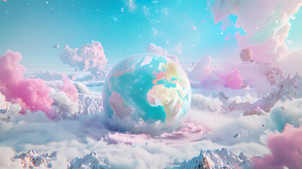 Planet earth in pastel pink and blue colors