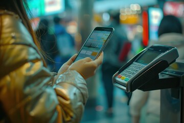photograph of People use Apple Pay to pay on their iPhones, reflecting Apple Pay's popularity in Hong Kong. 