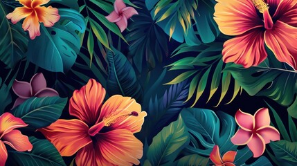 Tropical-themed poster with abstract background and colorful vines