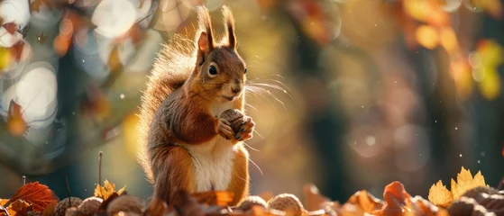 Foto op Plexiglas A cheerful squirrel posing with an acorn ready for its close-up © AI Farm