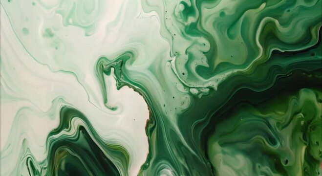 free flowing green and white paint marble background footage