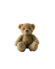 Obraz premium brown teddy bear in a felt hat sits on a white isolated surface, cute baby toy