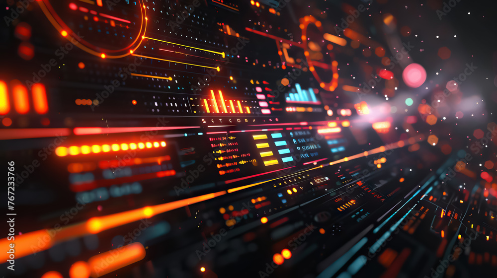 Poster Vibrant 3D cyber dashboard with futuristic security monitoring interfaces