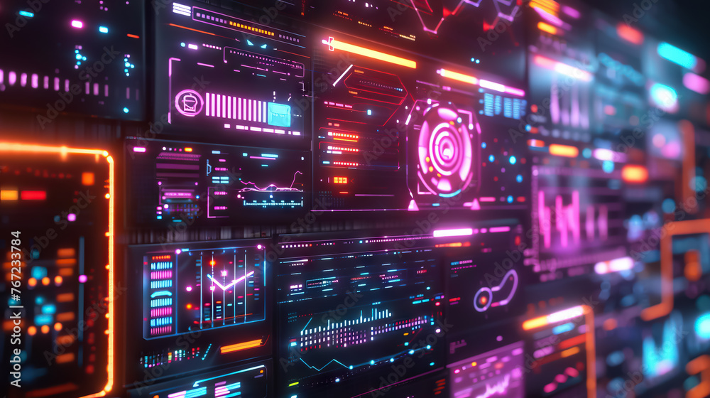 Aufkleber Futuristic 3D infographic visual with vibrant analytics in a virtual space