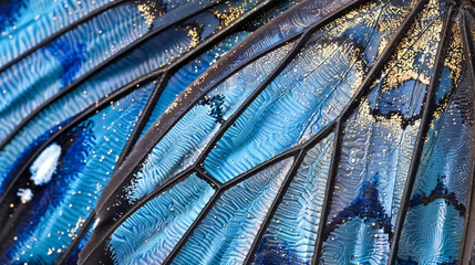 Macro detail of a butterfly wing texture. Abstract background for design. Blue butterfly wing texture. Macro