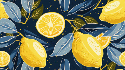 Lemon and leaves in chalk style drawing