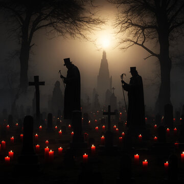 Exu Caveira Guardian Umbanda Camdomble Quimbanda Entity at Cemetery at Moon light