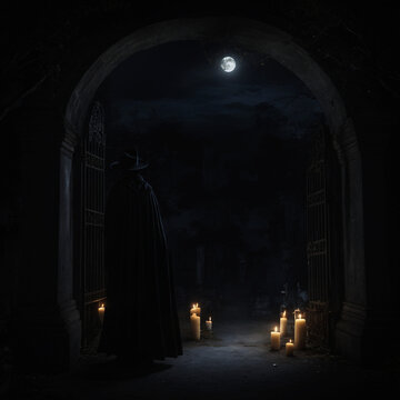 Exu Caveira Guardian Umbanda Camdomble Quimbanda Entity at Cemetery at Moon light