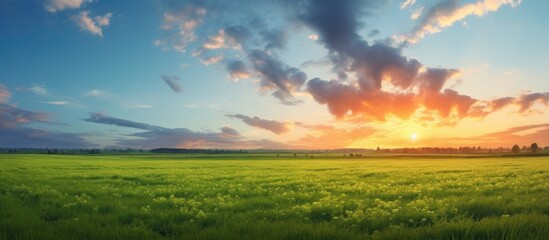 Grassy field at sunset - Powered by Adobe