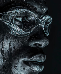 Close-up portrait of a man in a diving mask and goggles. - obrazy, fototapety, plakaty