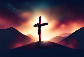 Jesus on the cross against a grunge backdrop, symbolizing Good Friday. Copy space available. - obrazy, fototapety, plakaty