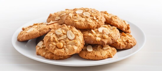 A plate of assorted cookies topped with nuts