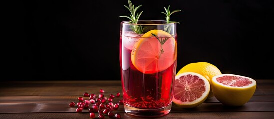 Glass of wine with lemon and rosemary