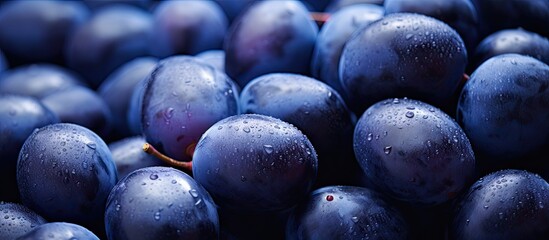 Blue grapes with water droplets