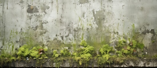 A weathered wall covered in lush moss