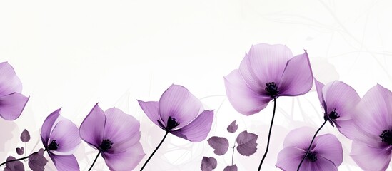 Purple flowers in line on white