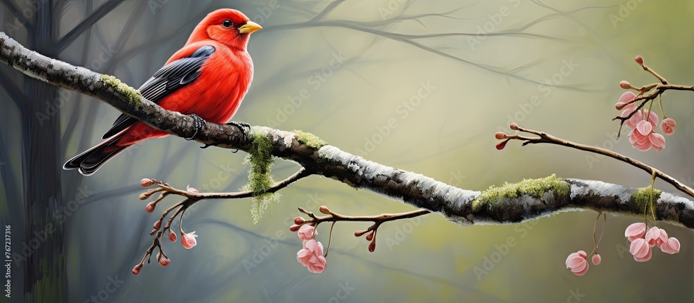 Canvas Prints Red bird on branch