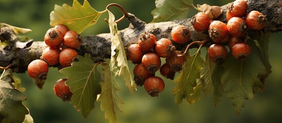 Many fruits on a tree branch with leaves - obrazy, fototapety, plakaty
