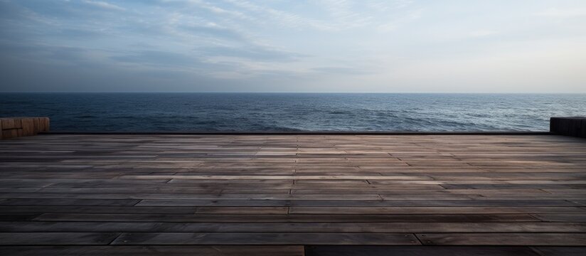 Wooden Deck Bench Overlooking Ocean