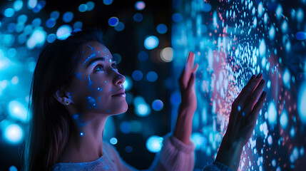 Young Woman at Interactive Light Exhibition - Immersive Digital Art 