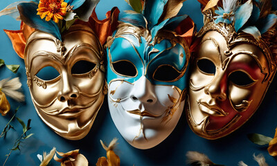 venetian carnival mask. Background - theatrical masks. Template empty spac - obrazy, fototapety, plakaty