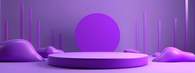 Podium background 3D product platform display violet purple stage pedestal. Light background 3D...