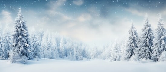 Snowy forest with trees and sky