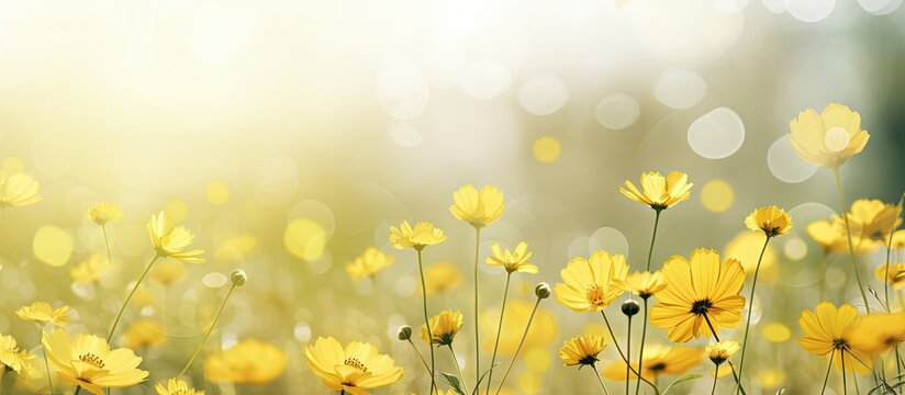 Yellow flowers in a field with a bright light