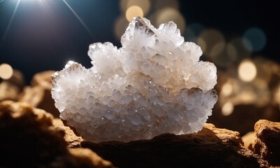 Close-up of a quartz crystal druse on a black background.