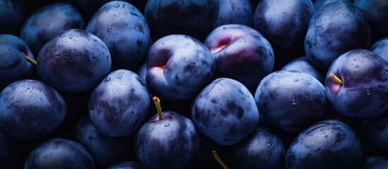 Plums with water droplets close up