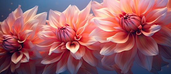 Two pink flowers on blue background