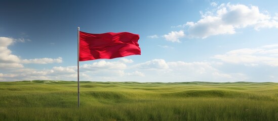 Red flag in green field