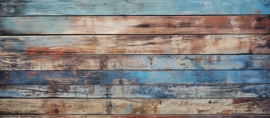 Close-up of wooden wall with blue and brown paint