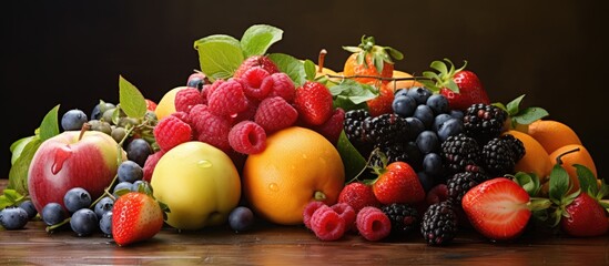 A pile of assorted fruits on a table