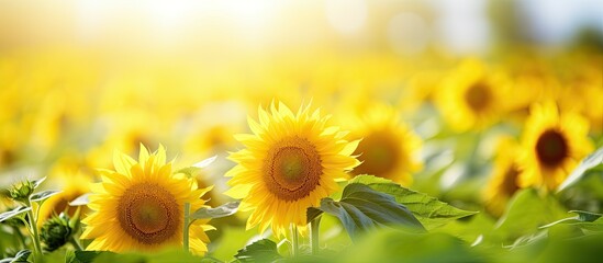 A field of bright sunflowers basking in sunny weather