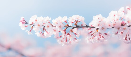 Cherry tree branch with pink blossoms - obrazy, fototapety, plakaty
