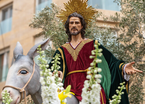 San Pedro del Pinatar, Spain - March 24 2024: Jesus Catholic Statue in an Easter procession in San Pedro del Pinatar, Murcia, Spain