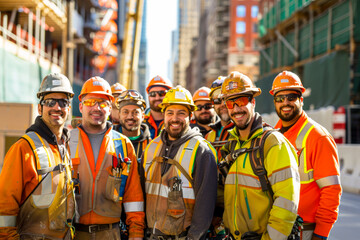 Happy Construction Crew Capturing Group Photo in 4K High Quality - Real Smiles and Uniforms