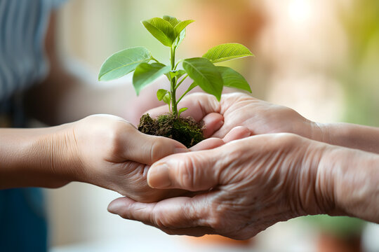 Sustainable Development Concept with Hands Holding a Young Plant