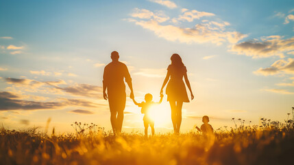 Family Silhouette Against Sunset Sky - Bonding and Togetherness