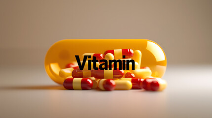 Vitamin Supplements and Capsules Concept in a Giant Pill