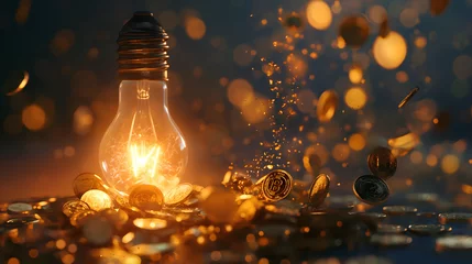 Poster Illuminated Light Bulb Amongst Coins Symbolizing Ideas and Investment © slonme