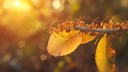 Ants on a Journey: Collaborative Insects Navigating the Natural World - obrazy, fototapety, plakaty