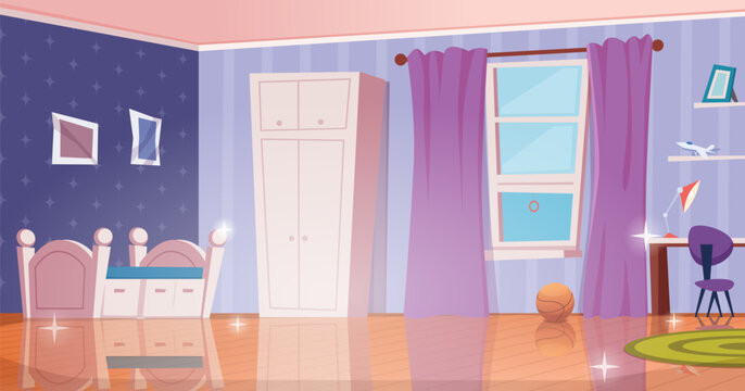 Clean kids room. interior of home playground for kids vector cartoon background