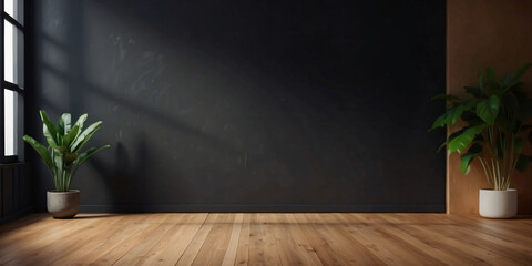 photo empty room with black wall with copy space and plant ai generated - obrazy, fototapety, plakaty