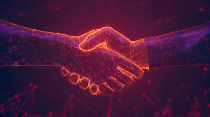 Digital Connection Concept with Two Hands in a Cybernetic Handshake - obrazy, fototapety, plakaty
