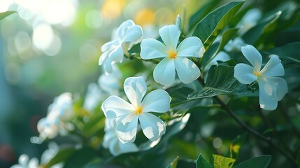 Beautiful white flower. Small beautiful white Gardenia jasminoides,  ,Generative ai,