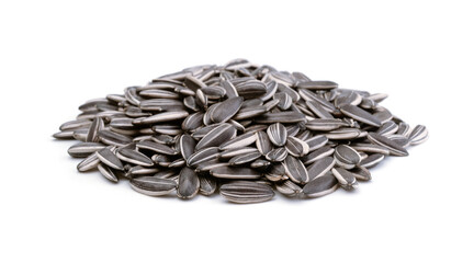 Heap of sunflower seeds isolated on white.