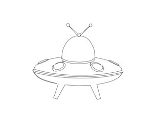 Continuous line drawing of UFO. One line of outer space concept. UFO continuous line art. Editable outline.