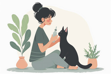 Pet Sitter Service illustration. Professional Pet Sitter concept. Cat Walking Service. 